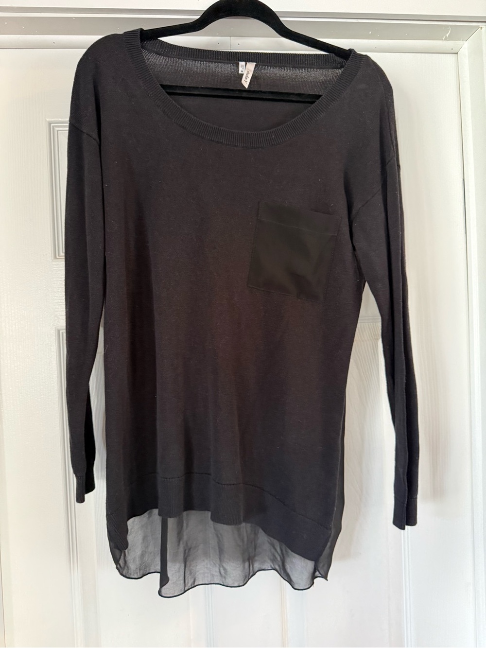 Studio Y Black Long Sleeve Knit Top with Sheer Hem Panel